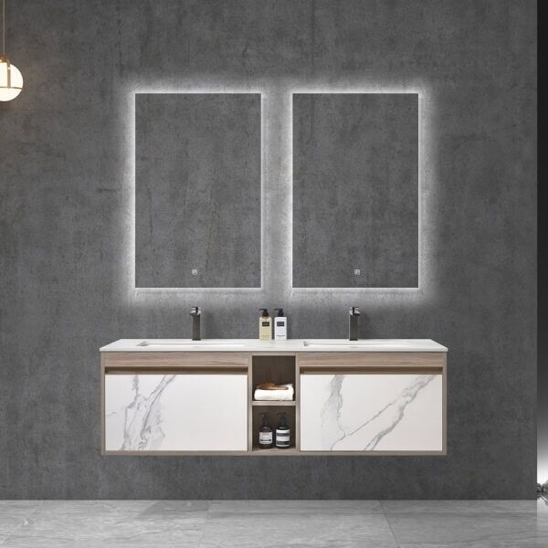 18mm Solid wood bathroom cabinet with white Sintered Stone